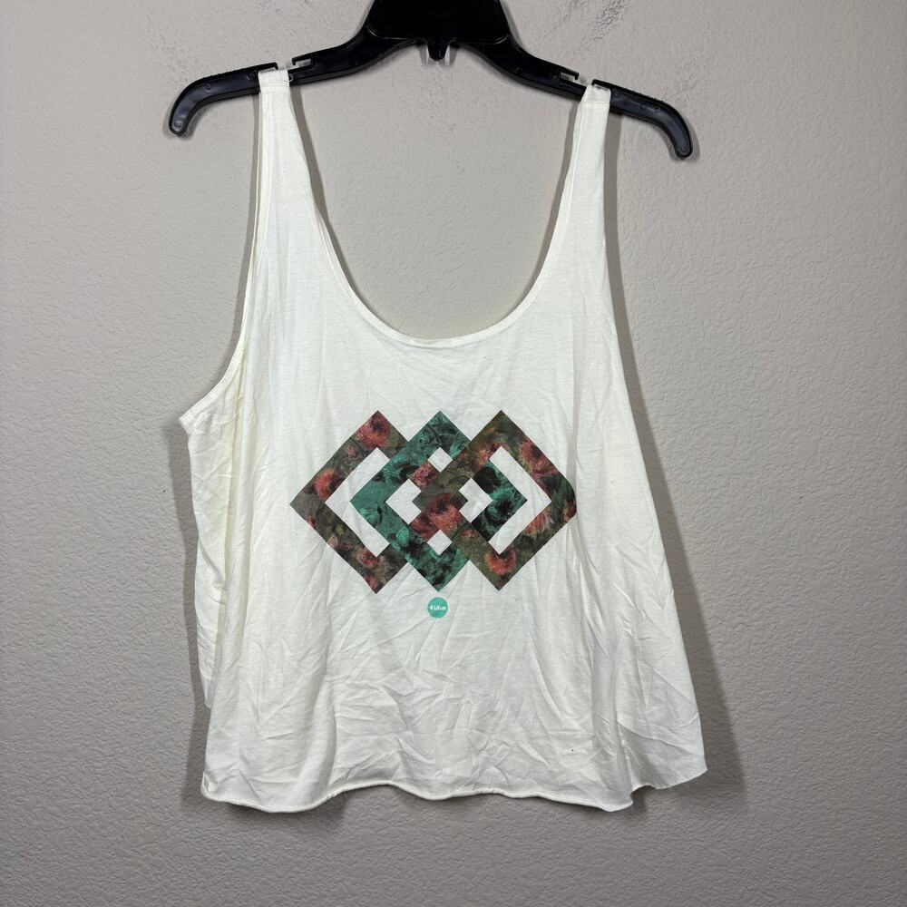 Eidon Large Diamond In The Rough Tank Top Ivory White Cotton Scoop Neck Swing